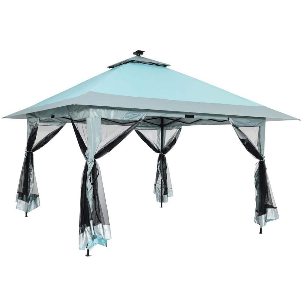 Light Blue 13 ft. x 13 ft. Outdoor Patio Pop Up Gazebo Canopy Tent with Sol