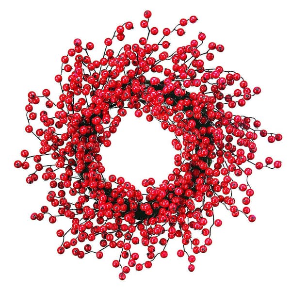 24 in. Red Artificial Waterproof Deluxe Berry Wreath
