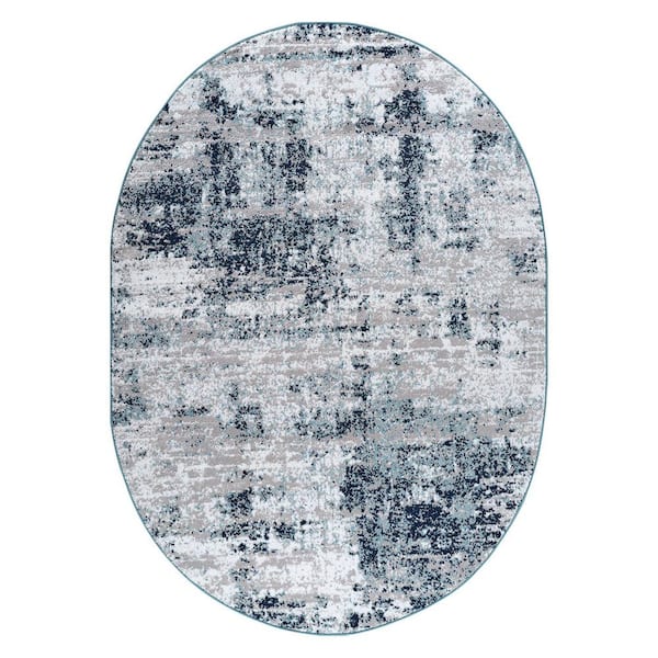 Wynn 5 ft. X 7 ft. Blue Distressed Modern Abstract Oval Area Rug