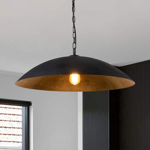 60-Watt 1 Light Black Industrial Modern Dome Pendant Light, Farmhouse Chandelier, Vintage Ceiling Hanging Light Fixture