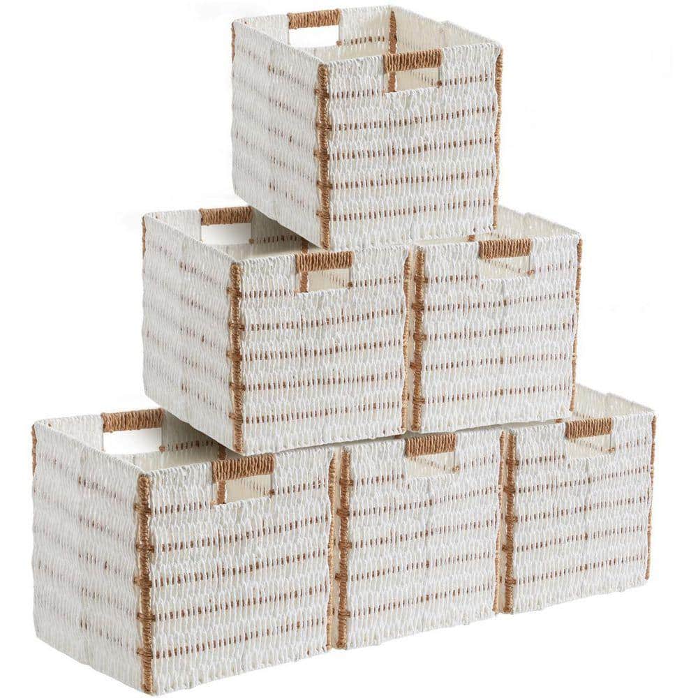 Ornavo Home White/Brown, 13 in. x 13 in. Paper Wicker Storage