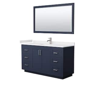 Miranda 60 in. W Single Bath Vanity in Dark Blue with Cultured Marble Vanity Top in White with White Basin and Mirror
