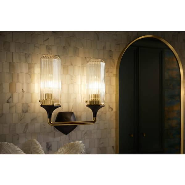 KOHLER Occasion 2-Light Black with Brass Trim Wall Sconce
