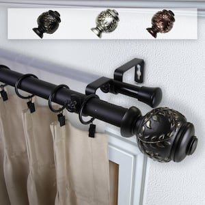 Frond 1 in. Double Curtain Rod 160 in. to 240 in. in Black
