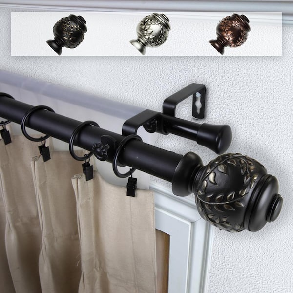 Rod Desyne Frond 1 in. Double Curtain Rod 66 in. - 120 in. in Black