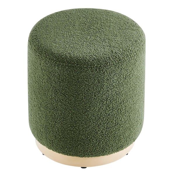 Tilden 16 in. Moss Green Natural Sherpa Upholstered Round Ottoman