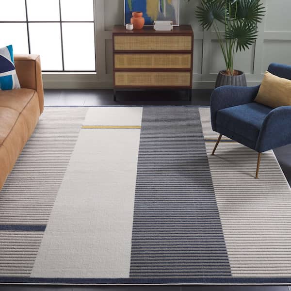 Pyramid 7 ft. x 9 ft. Gray/Ivory Navy Double Striped Solid Area Rug