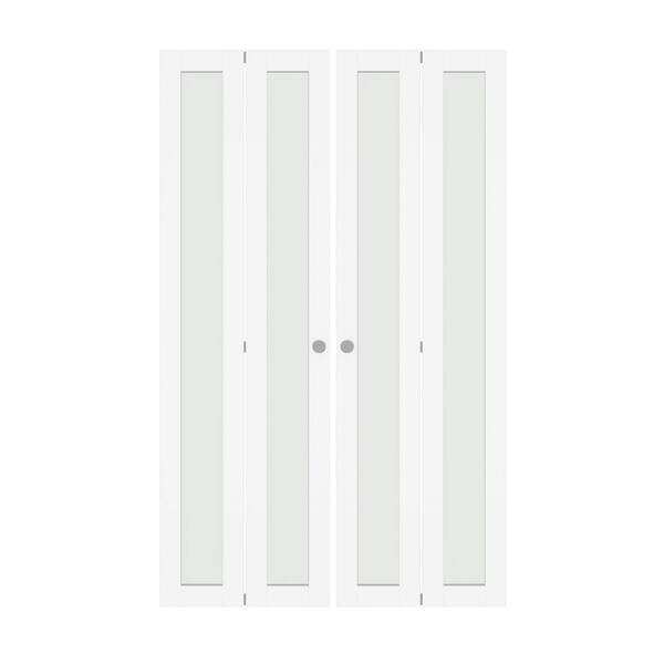 TENONER 48 in. x 80 in. (Double Doors) White Frosted Glass, MDF Single Glass Panel BiFold Doors