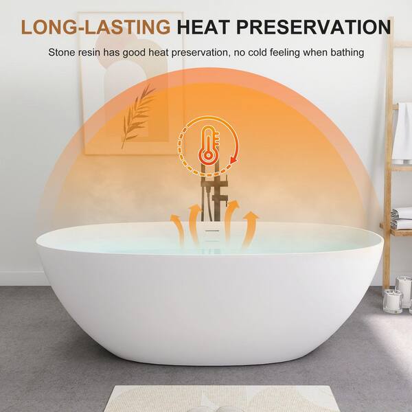 SJ STAR&JANE Zora 63 in. x 29 in. Stone Resin Freestanding Soaking