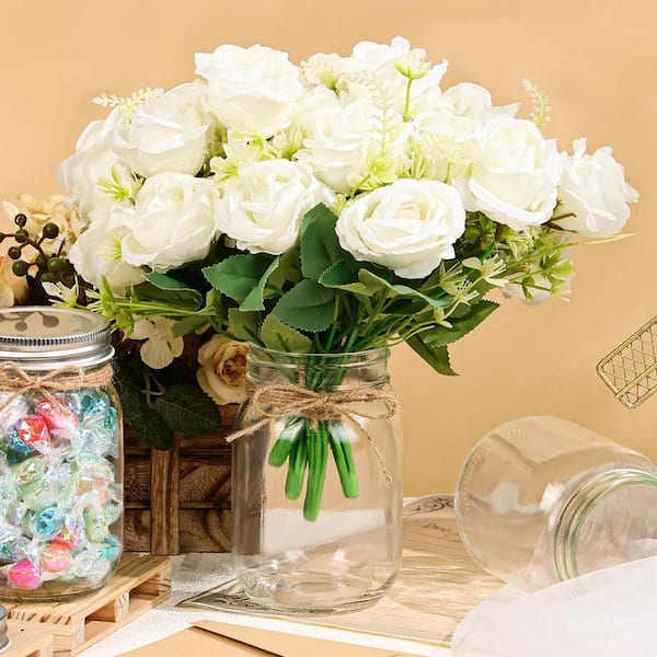 12 in. White Indoor Artificial Rose Centerpiece Table Decorations