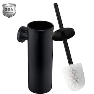 Bathroom Wall-Mounted Toilet Brush and Holder Set in Stainless Steel Matte Black