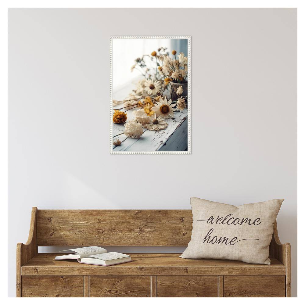 White and Yellow Beaded Frame Botanical Canvas Wall Art