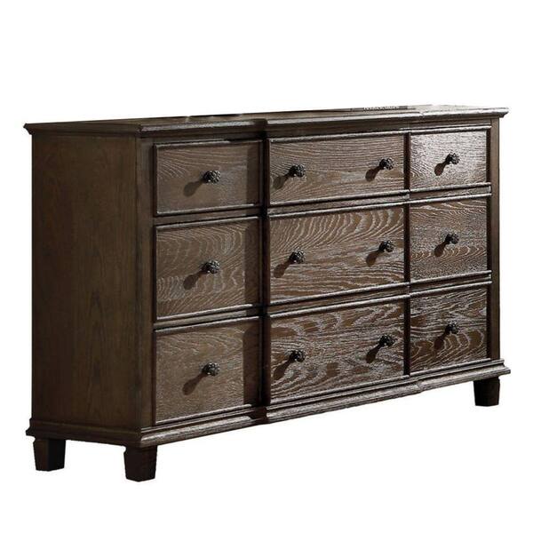 Benjara 18.11 in. Brown 9-Drawer Wooden Dresser Without Mirror