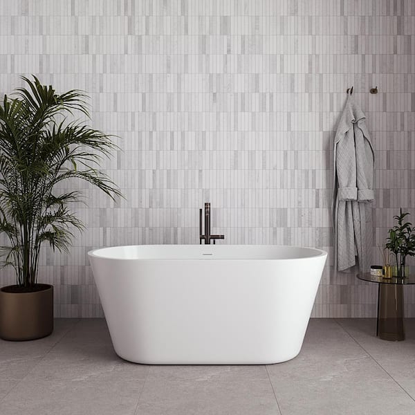 Streamline 54 in. x 29 in. Acrylic Freestanding Soaking Bathtub in Glossy White with Matte Oil Rubbed Bronze Drain