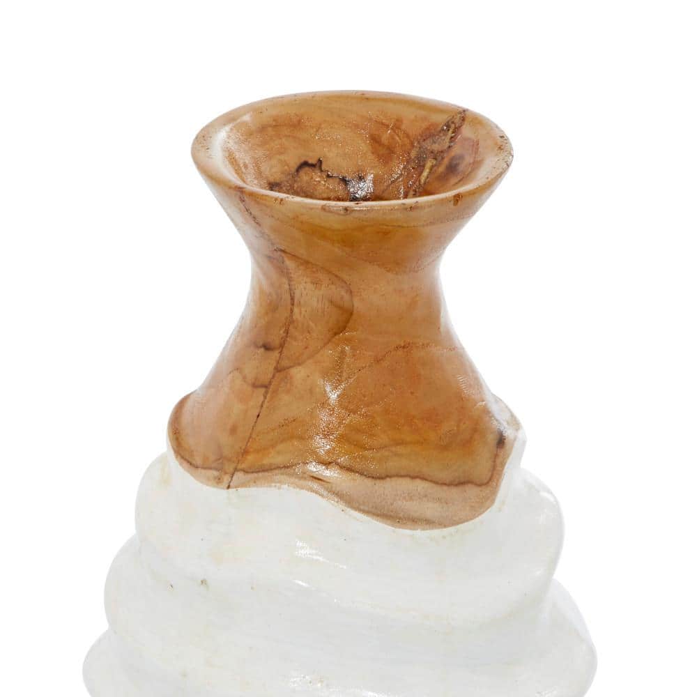 Handmade White Teak Wood Ripple Texture Vase Set, 5.5" x 9.9"