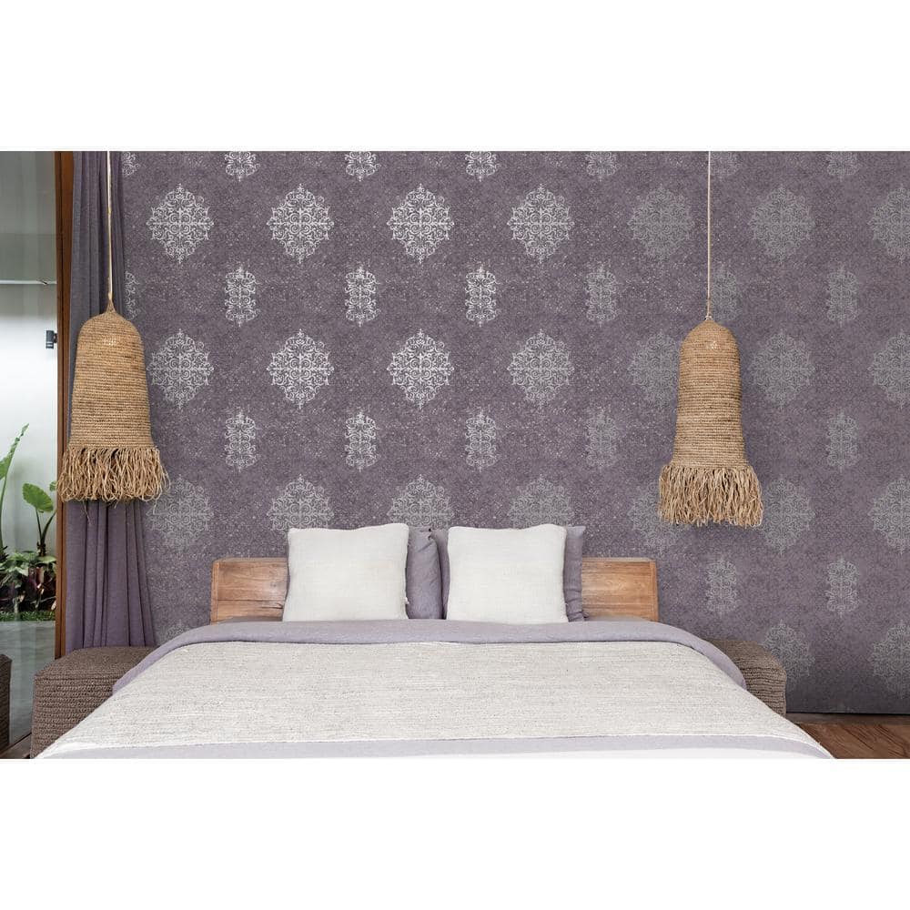 Majestic Purple and Silver Embossed Damask Wallpaper Roll