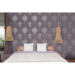 Luster Collection Purple/Silver Embossed Damask Metallic Finish Paper on Non-Woven Non-Psted Wallpaper Roll