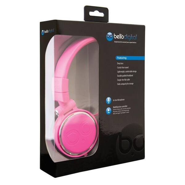 Bell'O Digital BDH806 Series Over-the-Head Headphones with Track Control and Microphone in Pink