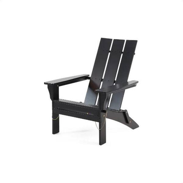 myhomore Black Solid Wood Outdoor Classic Pure Adirondack Chair Garden Lounge Chair Foldable