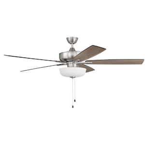 Super Pro-111 60 in. Indoor Dual Mount Brushed Polished Nickel Ceiling Fan with Optional LED White Bowl Light Kit