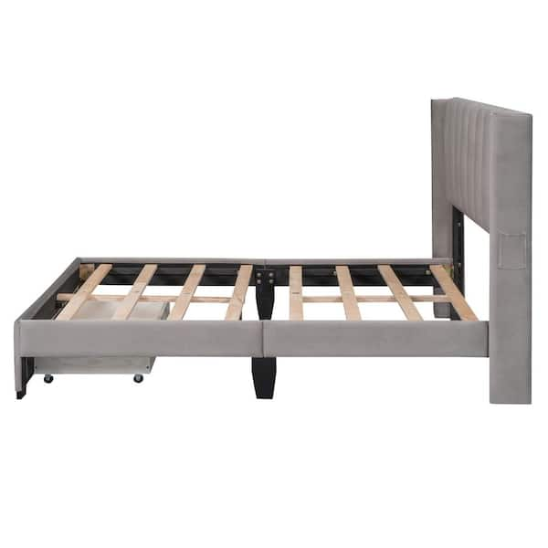 Gray Velvet Tufted Upholstered Full Size Platform Bed Frame with