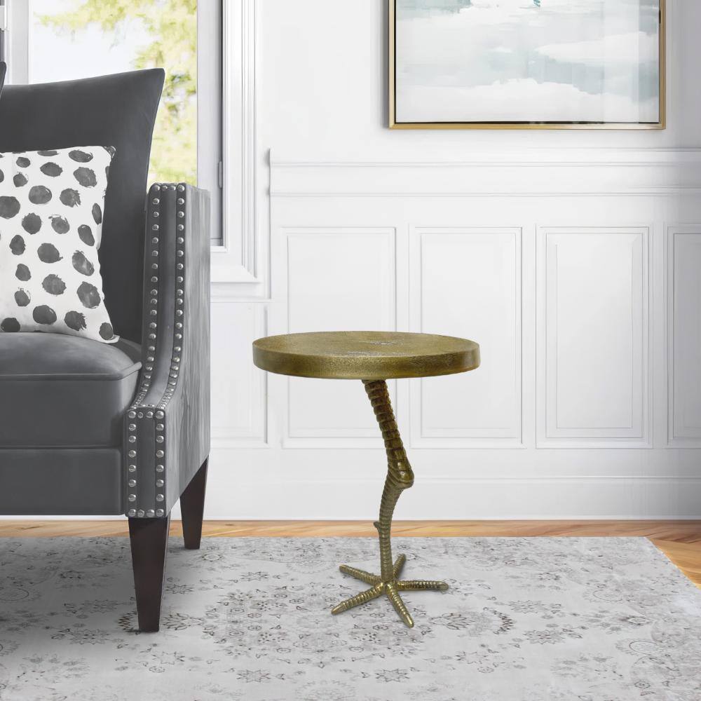 Antique Brass Round Metal Side Table with Bird Leg Base