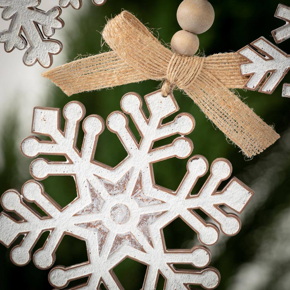 10.5" White Wood Snowflake Ornaments Set of 3