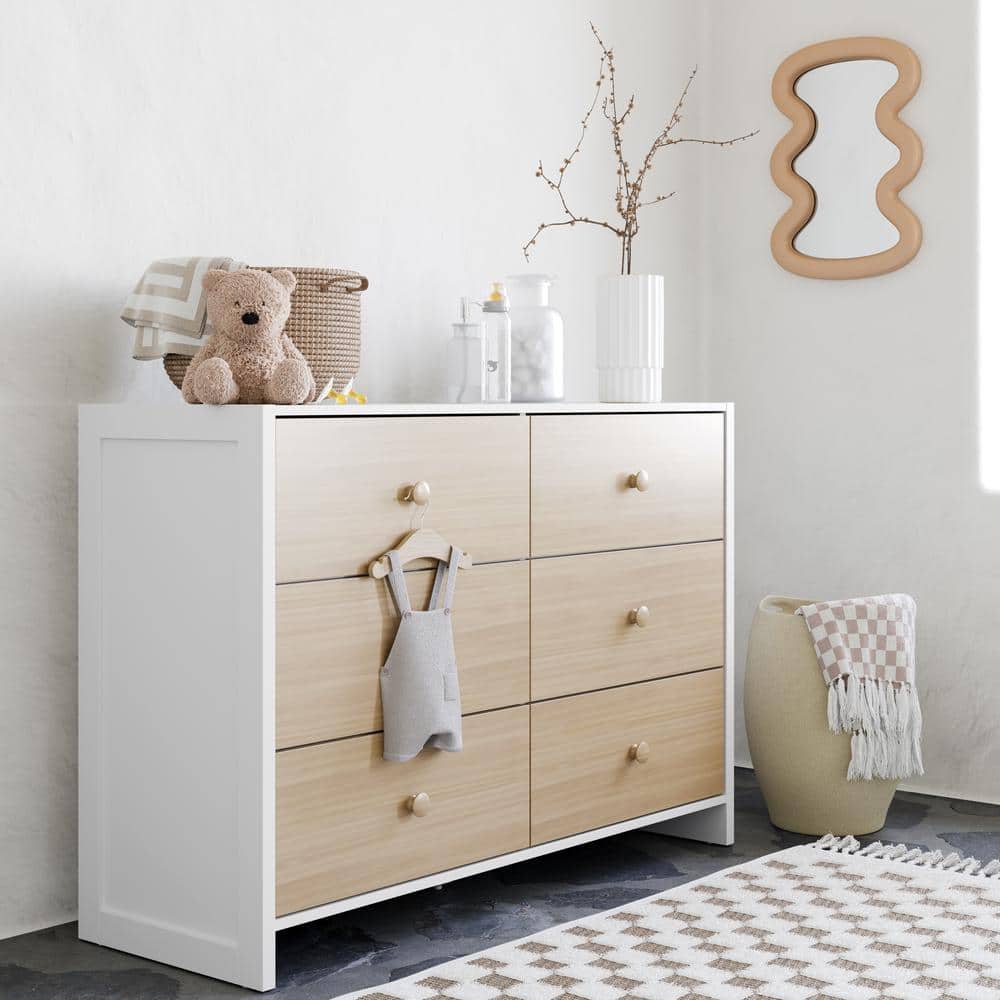 Calabasas White with Driftwood 6 Drawer 47.75 in. Wide Dresser