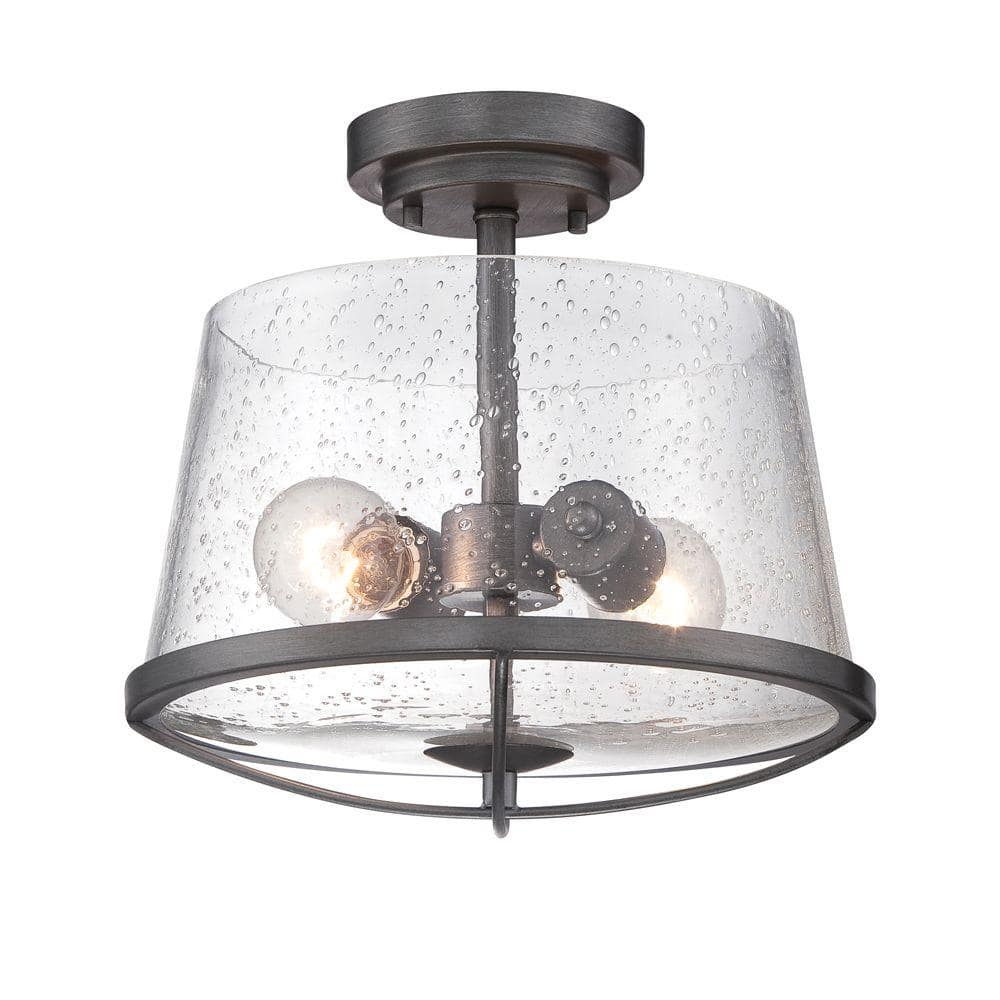 Weathered Iron and Clear Seedy Glass Semi-Flush Mount Ceiling Light