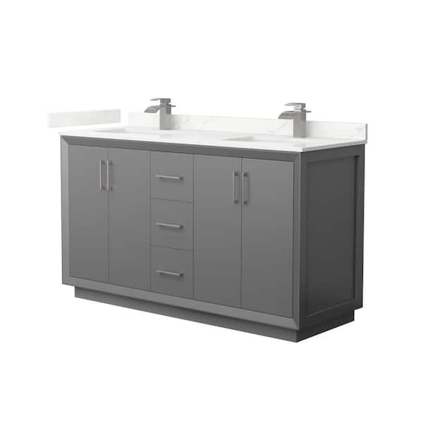 Wyndham Collection Strada 60 in. W x 22 in. D x 35 in. H Double Bath Vanity in Dark Gray with Giotto Quartz Top