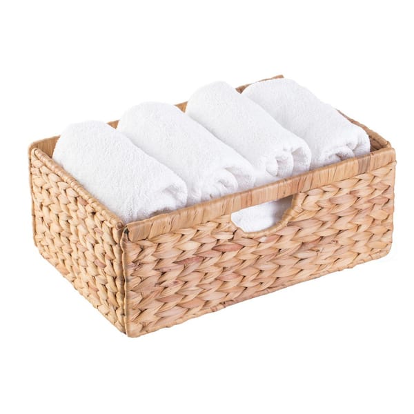 Vintiquewise Set of 3, Small Baskets Foldable Organizer Decorative Laundry Tote and Storage Bin, Brown, Wicker, 6 in. H x 15 in. W