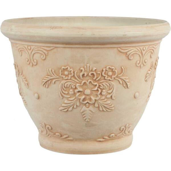Pride Garden Products 12 in. Dia Floral Ivory Plastic Planter