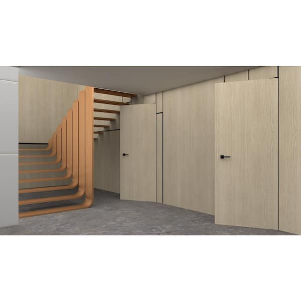 30 in. x 84 in. Unassembled Right-Hand/Outswing Solid Core Oak Flush Mount Hidden Bookcase Door with Black Hinge Finish