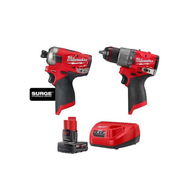 Milwaukee M12 FUEL 12-Volt Lithium-Ion Brushless Cordless SURGE 1/4 in. Impact Driver & M12 FUEL Hammer Drill w/Battery & Charger