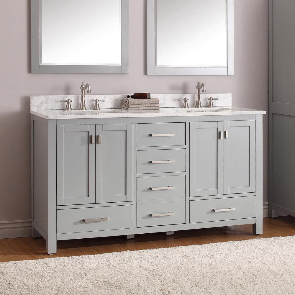 Transitional 60'' Double Freestanding Vanity Base in Chilled Gray