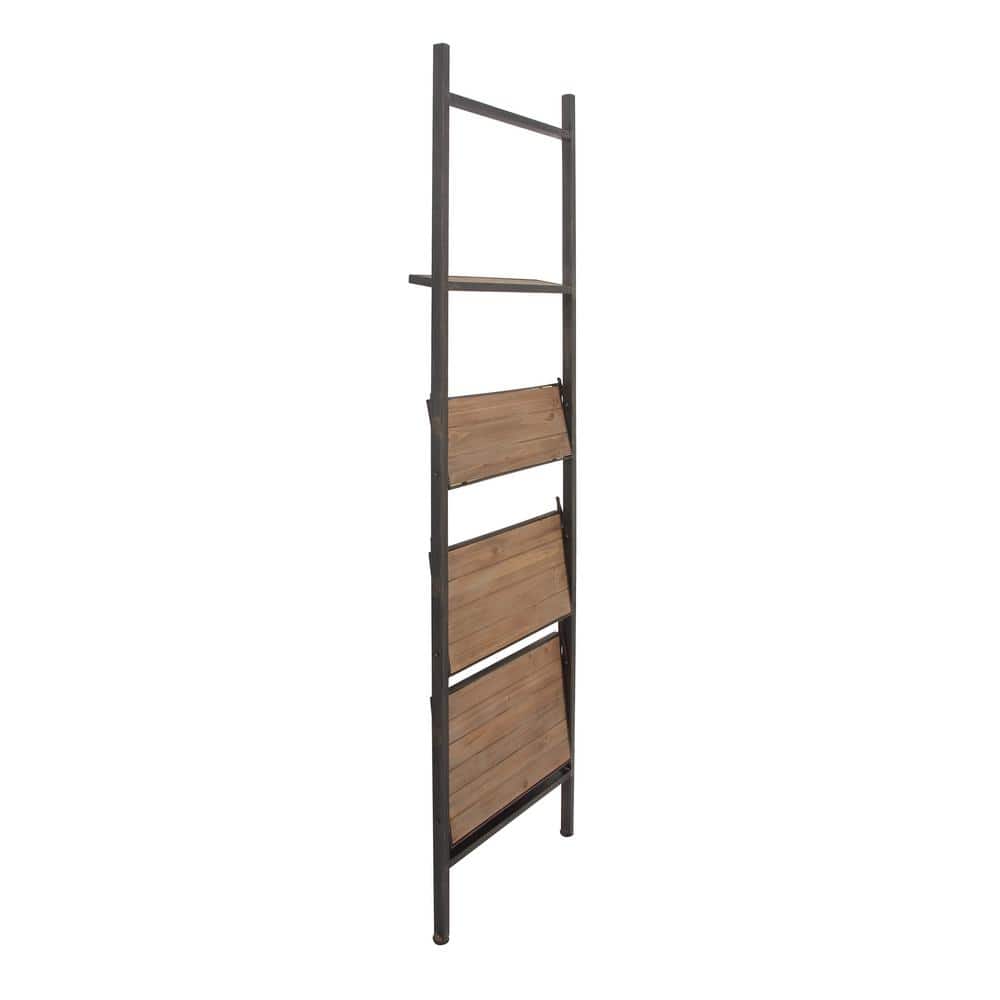 Rustic Brown Wood 4-Tier Ladder Shelving Unit - 77" Height