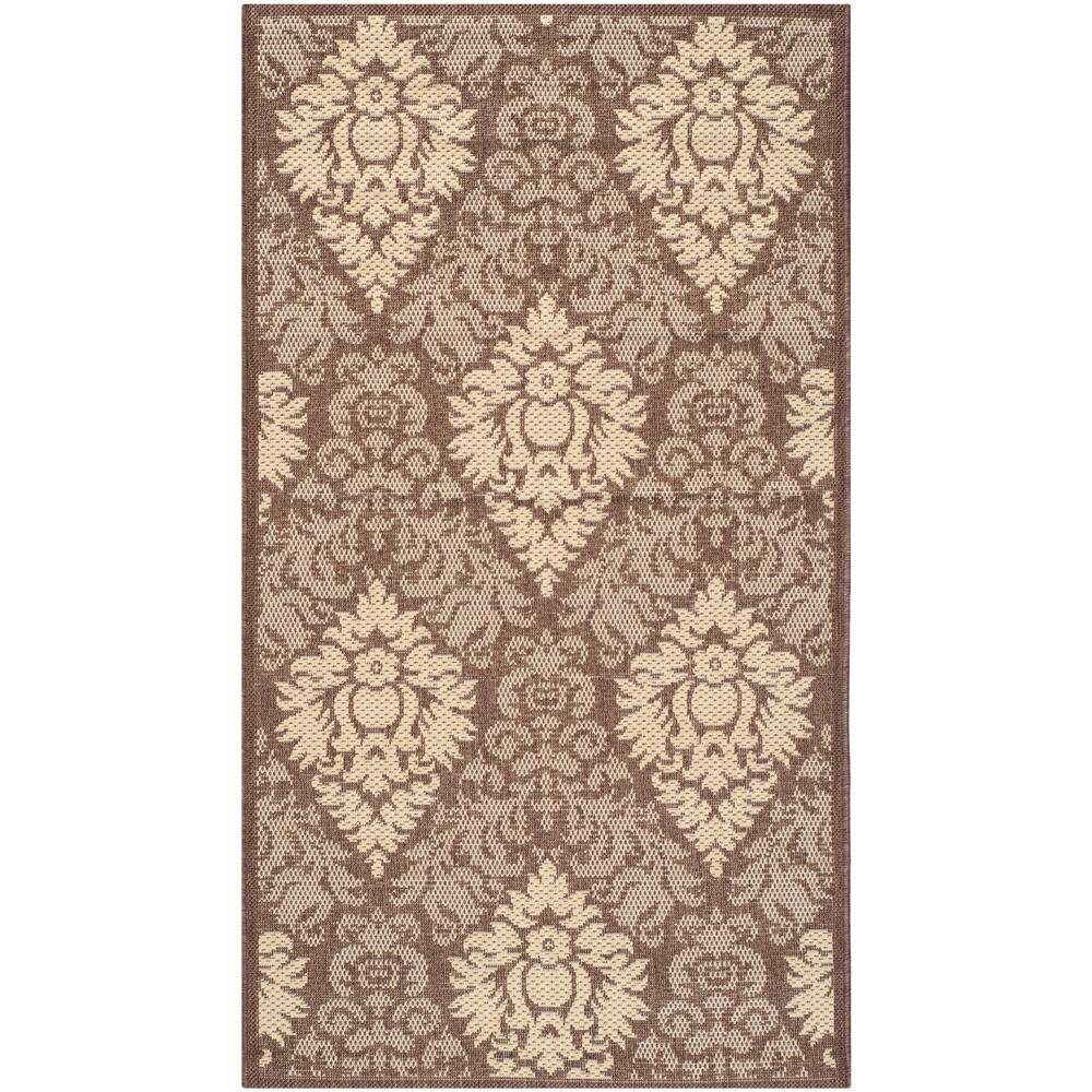 SAFAVIEH Courtyard Chocolate/Natural Doormat 3 ft. x 5 ft. Floral ...