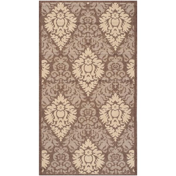 SAFAVIEH Courtyard Chocolate/Natural 3 ft. x 5 ft. Floral Indoor/Outdoor Patio  Area Rug