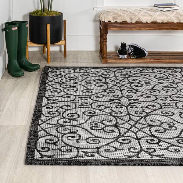 Jonathan Y Madrid Beige/Brown 2 ft. x 10 ft. Vintage Filigree Textured Weave Indoor/Outdoor Runner Rug