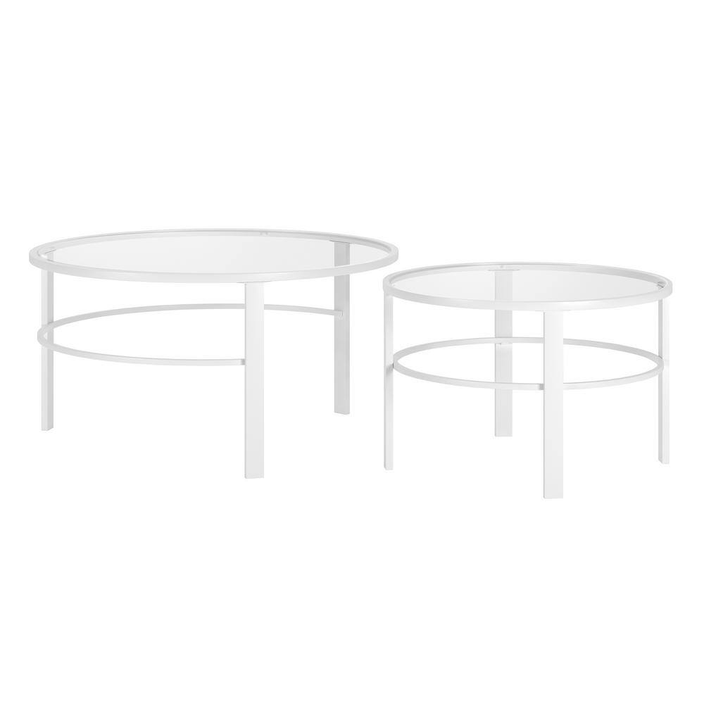 Luna Modern White Glass Round Nesting Coffee Table Set