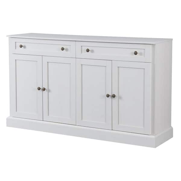 58 in. W x 16 in. D x 34 in. H Antique White Linen Cabinet, Kitchen Sideboard Storage Buffet Cabinet with Drawers, Doors