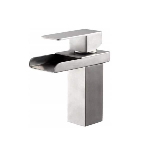 Satico Single Handle Single Hole Waterfall Bathroom Faucet in Brushed ...
