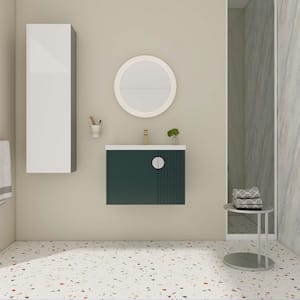 27.75 in.W x 18.5 in.D x 20.69 in.H Single Sink Wall Mounted Plywood Bath Vanity in Green with White Ceramic Top
