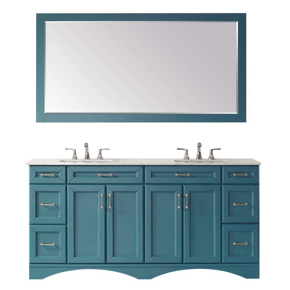 ROSWELL Naples 72 in. Bath Vanity in Green with Carrara Marble Vanity