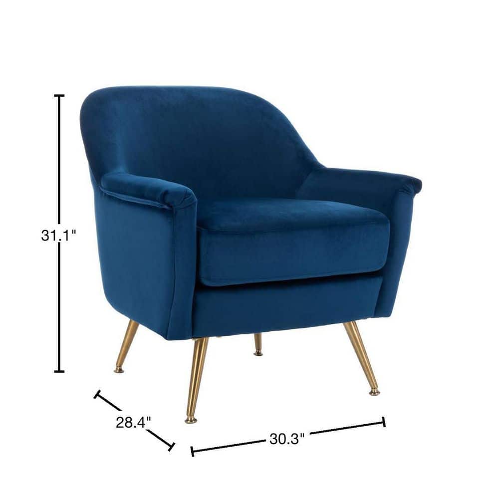 Luxurious Navy Velvet Wood Accent Arm Chair with Brass Legs