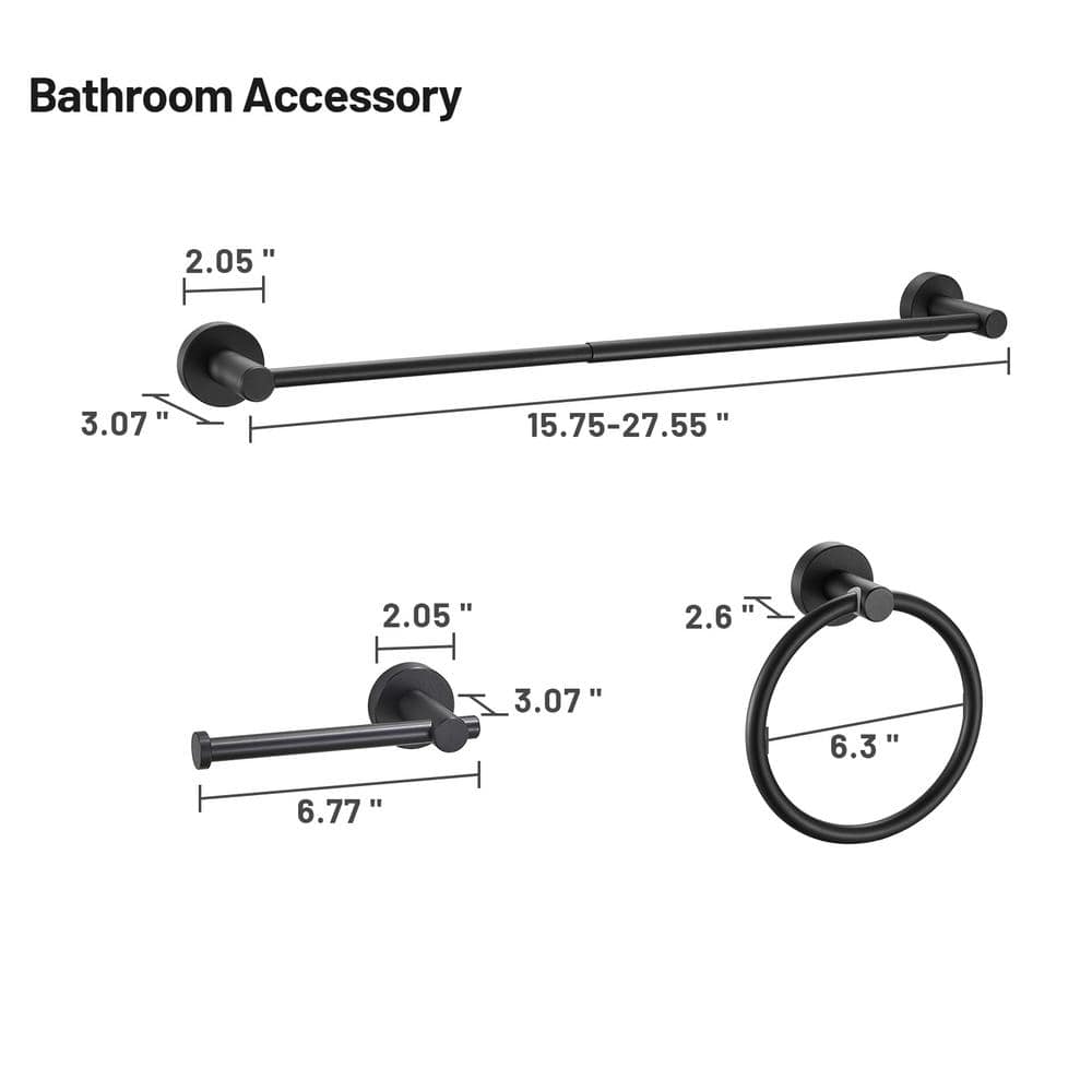 Matte Black 3-Piece Metal Bathroom Hardware Set