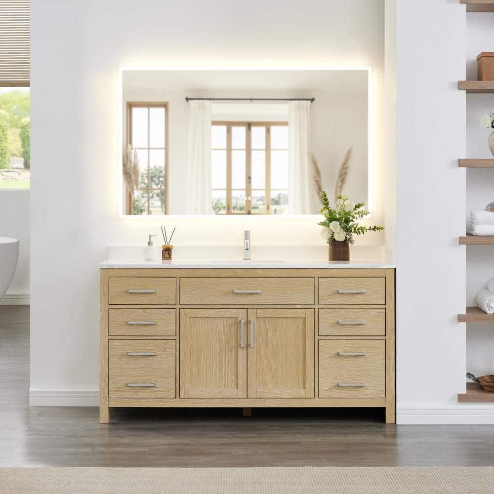 Beckett 66 in. Single Freestanding Whitewashed Oak Bath Vanity with Top price history on PriceWatchPro