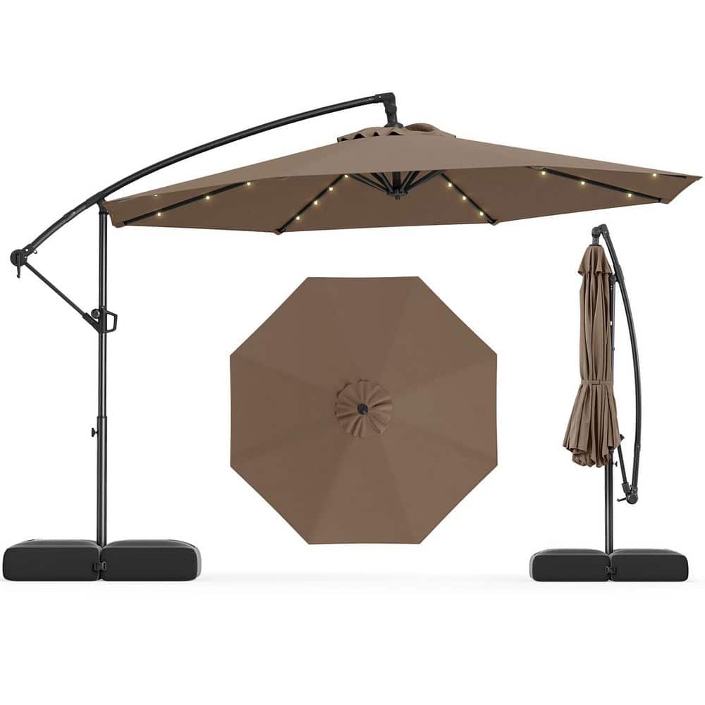 10 ft. Steel Cantilever Offset Solar Hanging Patio Umbrella with Cross Base and 32 LED Lights in Tan price history on PriceWatchPro