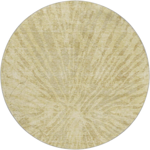 Dream Shag Premium Machine Washable Abstract ADS818 Wheat 8 ft. x 8 ft. Round Rug