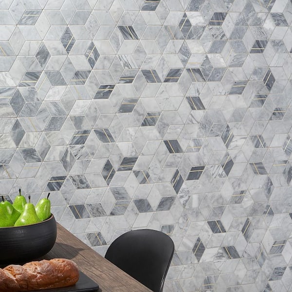 Utopia Bardiglio 13.58 in. x 11.73 in. Polished Marble and Brass Wall Mosaic Tile (1.11 sq. ft./Each)